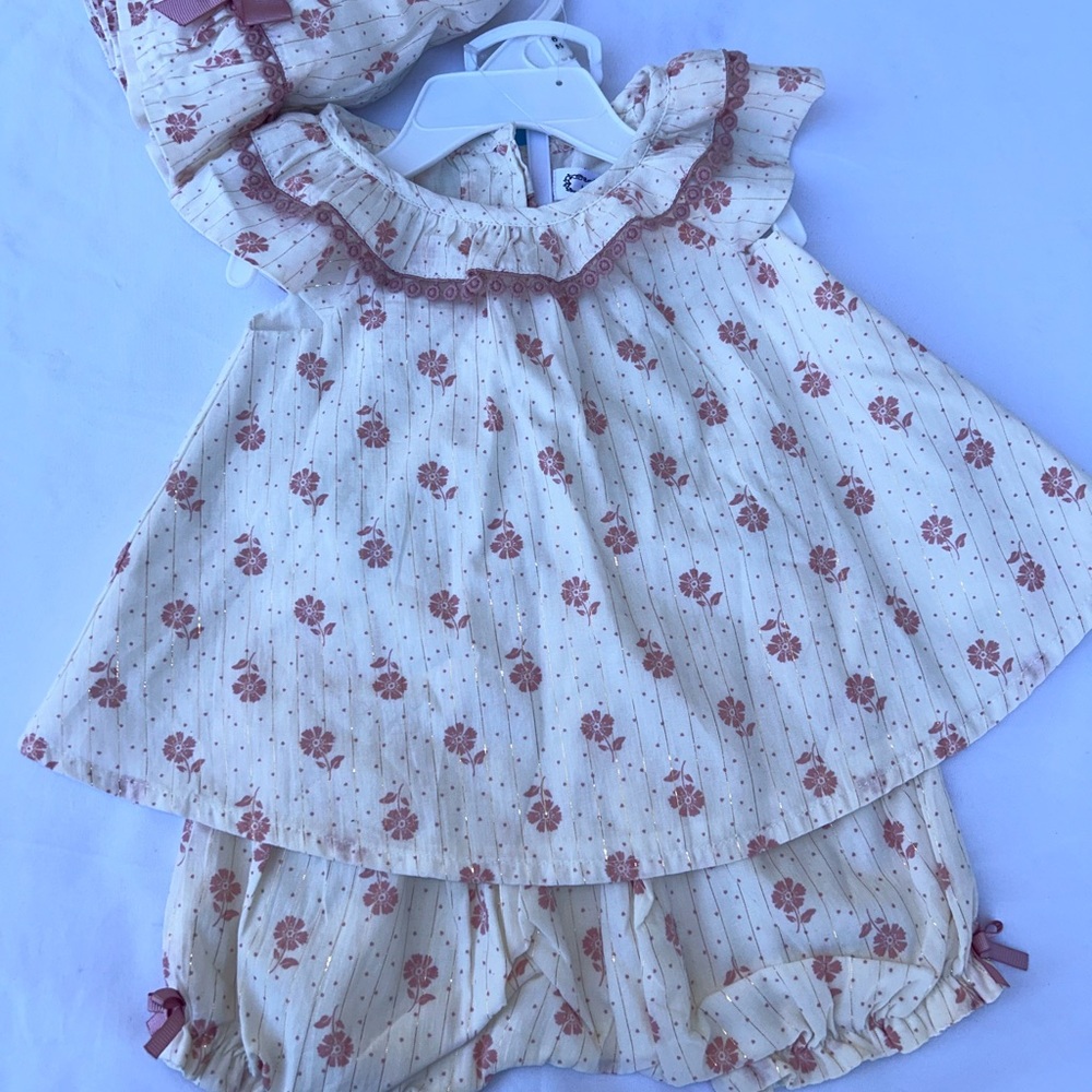 Aphorism Cream and Pink Baby Dress Set